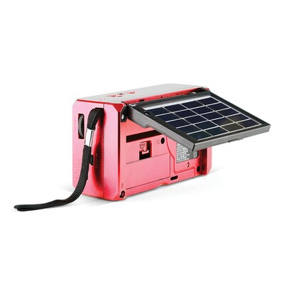 QFX Portable AM/FM/Shortwave Radio with Bluetooth, Flashlight & Solar Panel, Red (R-37)