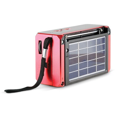 QFX Portable AM/FM/Shortwave Radio with Bluetooth, Flashlight & Solar Panel, Red (R-37)