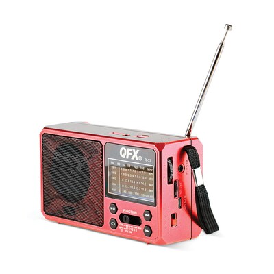 QFX Portable AM/FM/Shortwave Radio with Bluetooth, Flashlight & Solar Panel, Red (R-37)