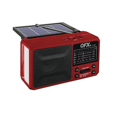 QFX Portable AM/FM/Shortwave Radio with Bluetooth, Flashlight & Solar Panel, Red (R-37)