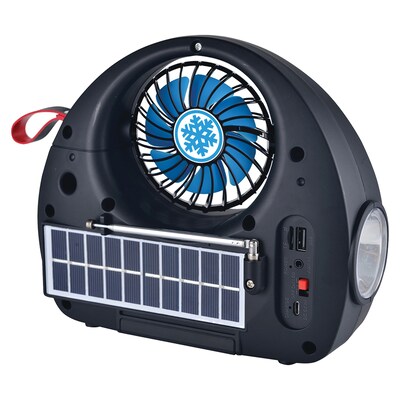 QFX Portable FM Radio with Bluetooth, Flashlight, Fan & Solar Panel, Black (R-40 Black)