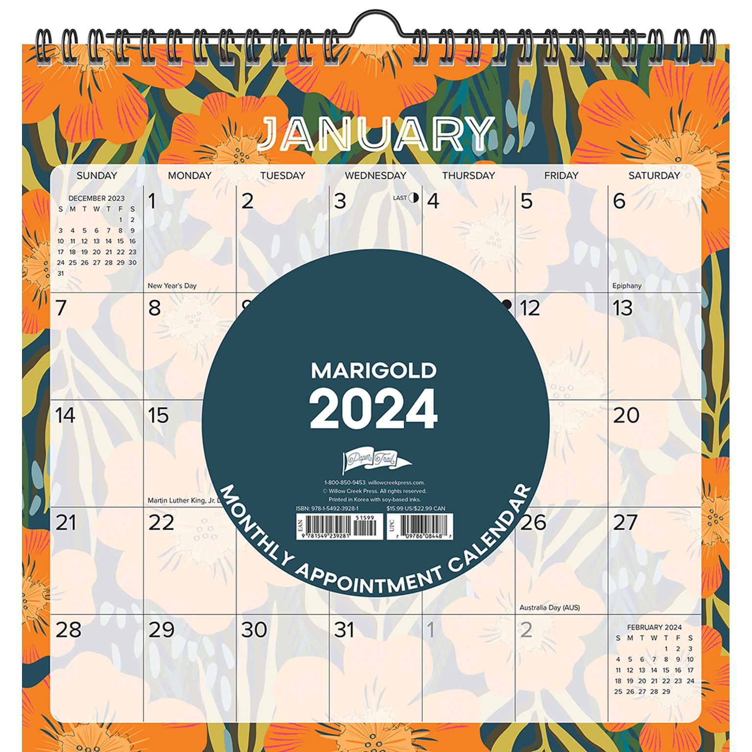 2024 Willow Creek Marigold 12 x 12 Monthly Wall Calendar, Multicolor (39281)