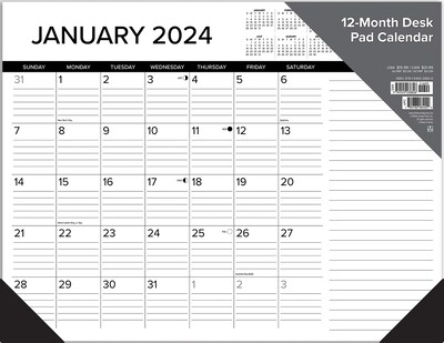 2024 Willow Creek Press Black & White 2024 22" x 17" Large Monthly Deskpad Calendar for Wall or Desk (38826)