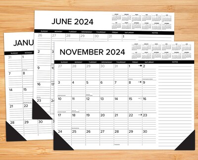 2024 Willow Creek Press Black & White 2024 22 x 17 Large Monthly Deskpad Calendar for Wall or Desk