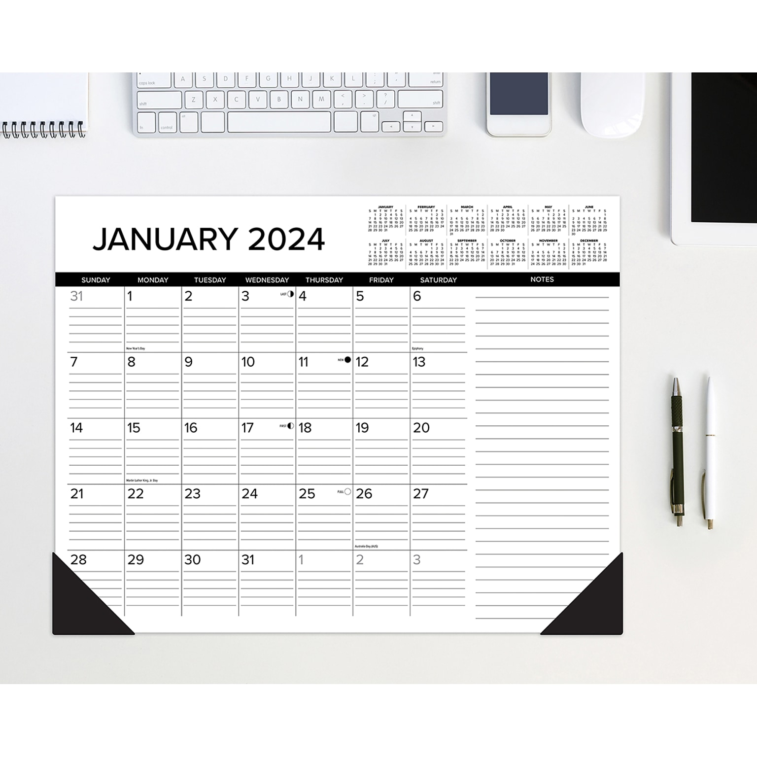 2024 Willow Creek Press Black & White 2024 22 x 17 Large Monthly Deskpad Calendar for Wall or Desk (38826)
