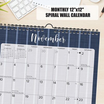 2024 Willow Creek Press Denim Stripe 2024  12" x 12" Spiral Wall Art Grid Calendar 12" x 12" (38925)