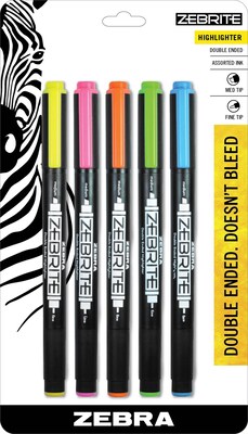 Zebra Zebrite Stick Highlighters,  Chisel Tip, Assorted, 5/Pack (ZEB75005)