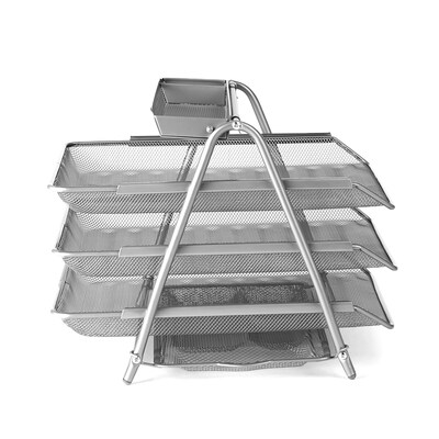 Mind Reader Metal Mesh 3 Tier File Tray, Silver (3TFILE-SIL)