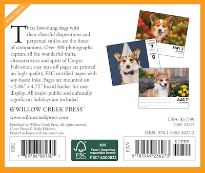 2024 Willow Creek Corgis (Dogs and Puppies) 6" x 5.5" Daily Day-to-Day Calendar, Multicolor (36273)