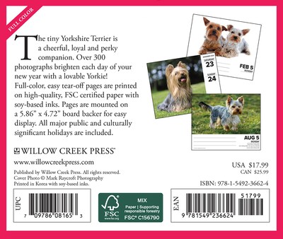 2024 Willow Creek Yorkies 6" x 5.5" Daily Day-to-Day Calendar, Multicolor (36624)