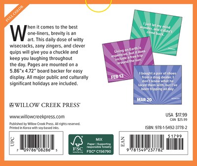 2024 Willow Creek One-Liners 6" x 5.5" Daily Day-to-Day Calendar, Multicolor (37782)