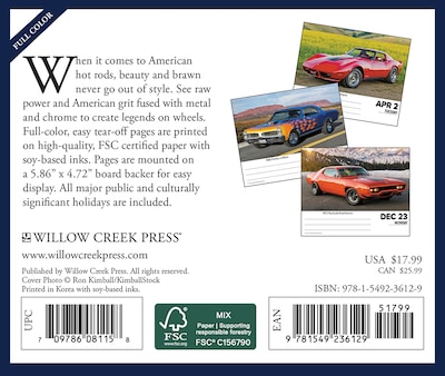 2024 Willow Creek American Muscle Cars 6" x 5.5" Daily Day-to-Day Calendar, Multicolor (36129)