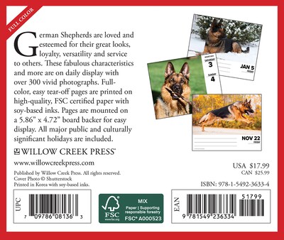 2024 Willow Creek German Shepherds 6" x 5.5" Daily Day-to-Day Calendar, Multicolor (36334)