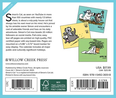 2024 Willow Creek Simon's Cat 6" x 5.5" Daily Day-to-Day Calendar, Multicolor (36518)