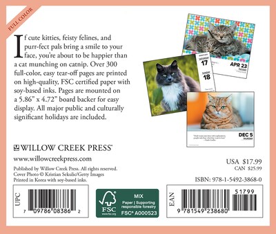 2024 Willow Creek Cats 6 x 5.5 Daily Day-to-Day Calendar, Multicolor (38680)