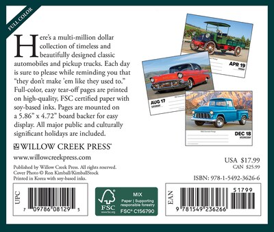 2024 Willow Creek Classic Cars & Trucks 6 x 5.5 Daily Day-to-Day Calendar, Multicolor (36266)