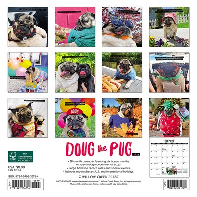 2024 Willow Creek Doug the Pug 7" x 7" Monthly Wall Calendar, Multicolor (36754)
