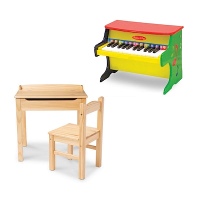 Melissa & Doug Learn-to-Play Piano with Wooden Lift-Top Desk & Chair, Honey (1314-30230-KIT)