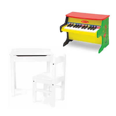 Melissa & Doug Learn-to-Play Piano with Wooden Lift-Top Desk & Chair, White (1314-30231-KIT)