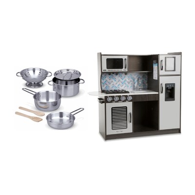 Melissa & Doug Pots & Pans Set with Chef's Kitchen - Charcoal (14265-4010-KIT)