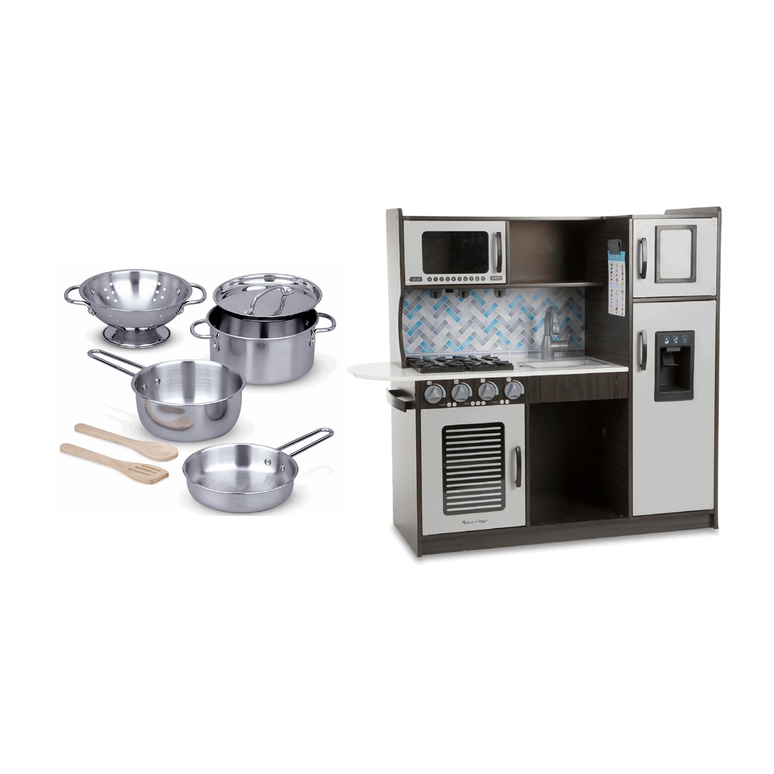 Melissa & Doug Pots & Pans Set with Chefs Kitchen - Charcoal (14265-4010-KIT)