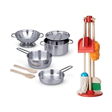 Melissa & Doug Pots & Pans Set with Lets Play House! Dust, Sweep & Mop
