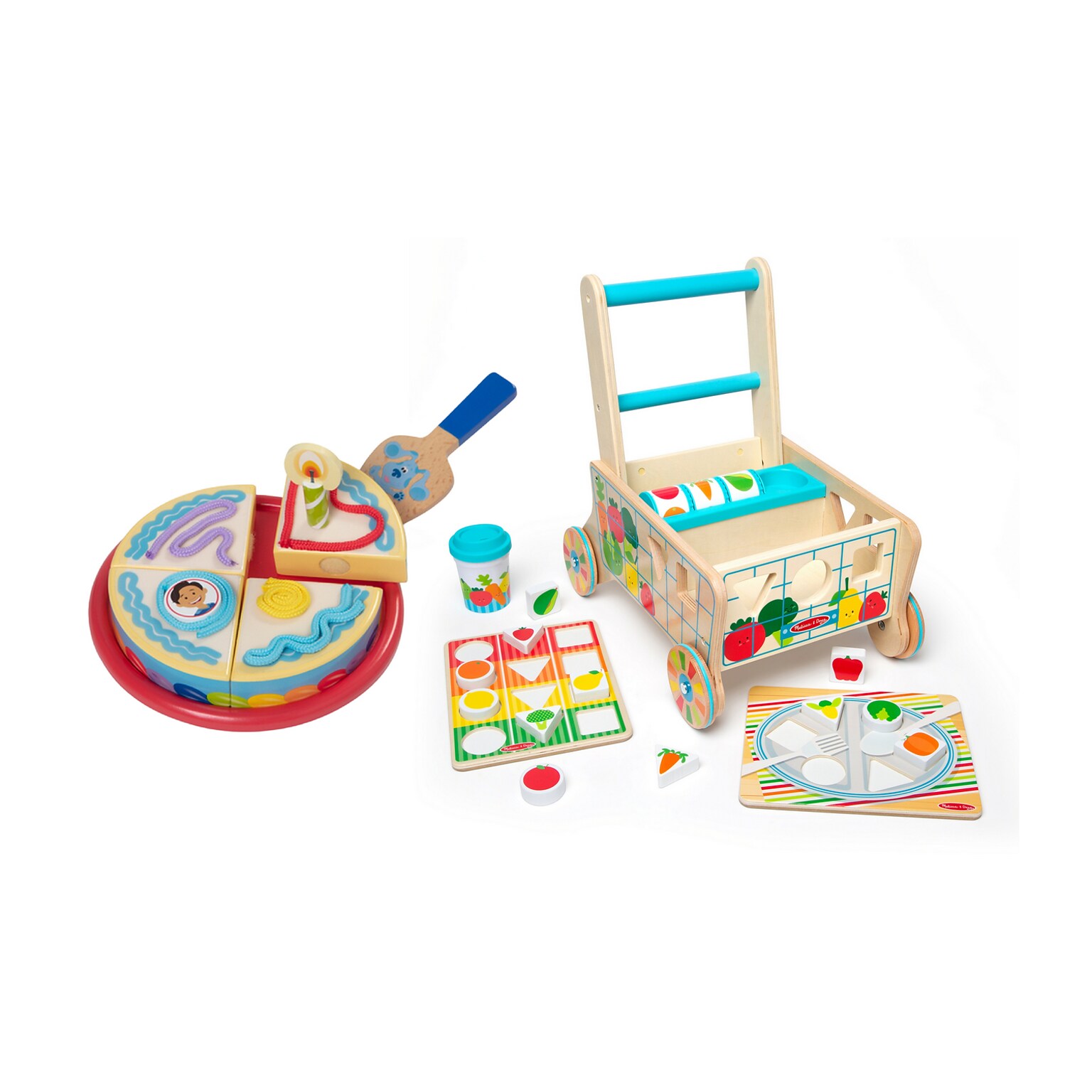 Melissa & Doug Blues Clues & You Wooden Birthday Party Play Set with Wooden Shape Sorting Grocery Cart (33018-30732-KIT)