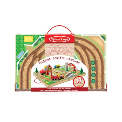 Melissa & Doug 17-Piece Wooden Take-Along Tabletop Farm with Take-Along Railroad