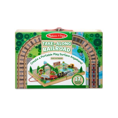 Melissa & Doug 17-Piece Wooden Take-Along Tabletop Farm with Take-Along Railroad