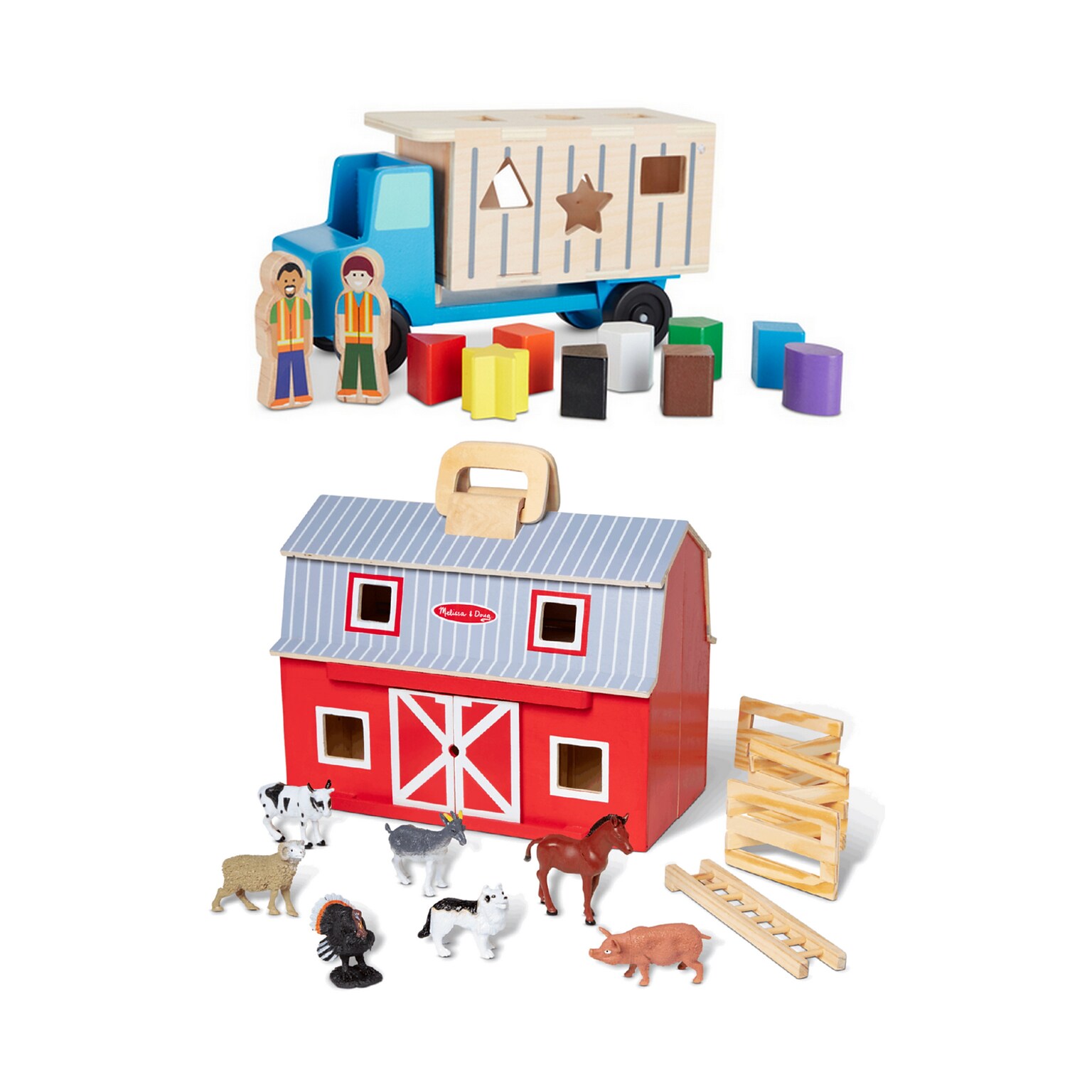 Melissa & Doug Shape-Sorting Dump Truck with Fold & Go Barn, Multicolored (9397-3700-KIT)