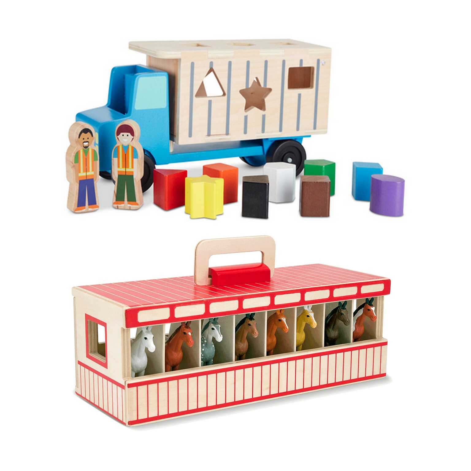 Melissa & Doug Shape-Sorting Dump Truck with Take-Along Show-Horse Stable, Multicolored (9397-3744-KIT)