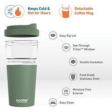 ASOBU Vista Stainless Steel Clear-Insulation Tritan Coffee Mug, 20 oz., Green (ADNASM40G)