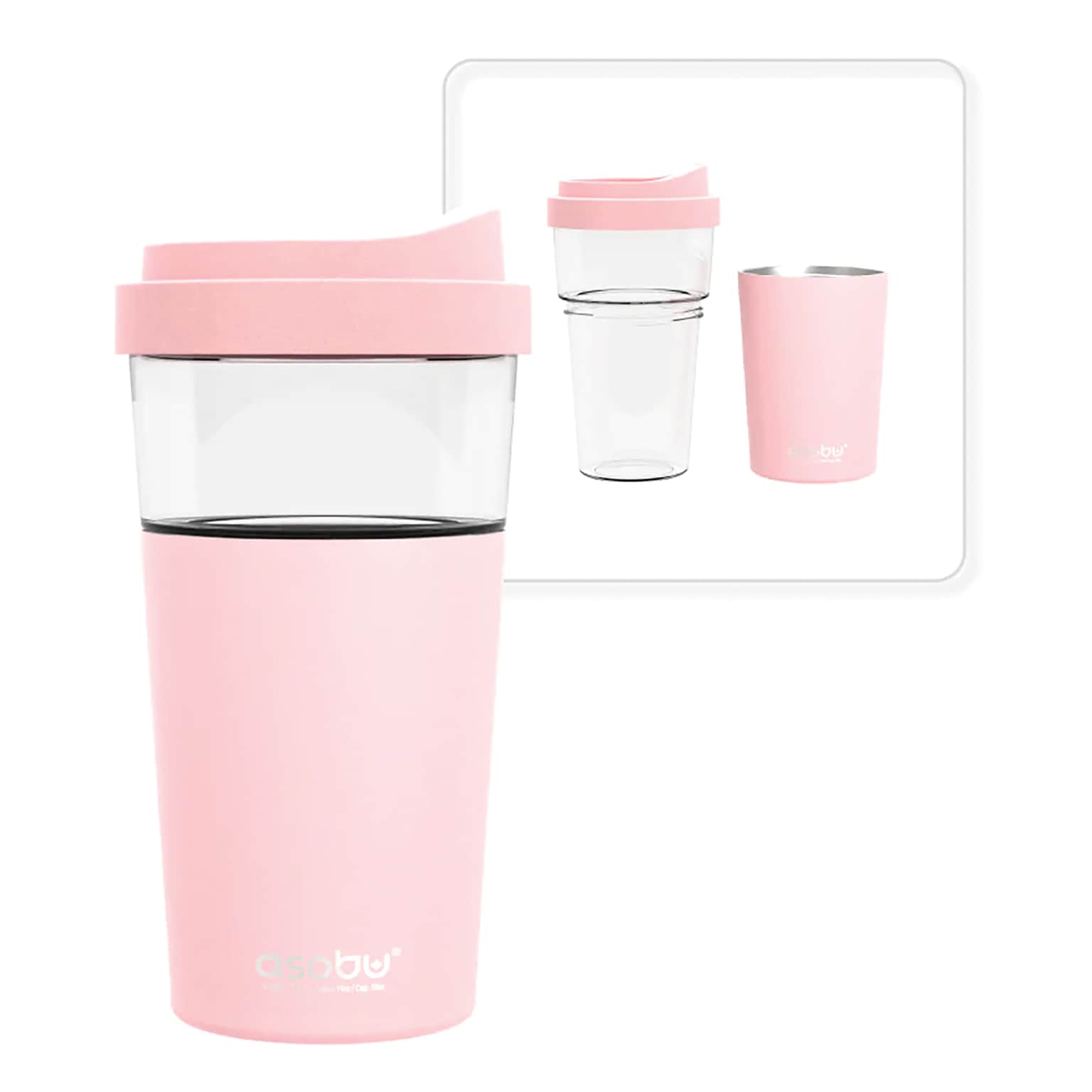 ASOBU Vista Stainless Steel Clear-Insulation Tritan Coffee Mug, 20 oz., Pink (ADNASM40P)