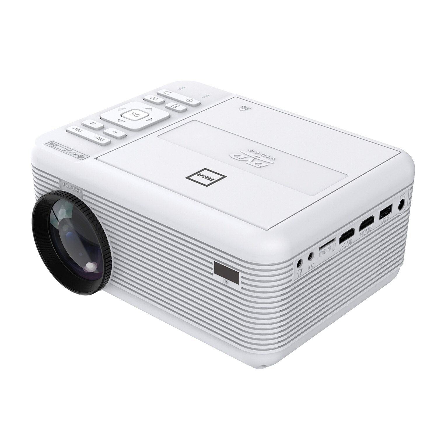 RCA Wireless Bluetooth 480p LCD Compact Projector with Built-in DVD Player, 100 Foldup Screen & Remote, White (RPJ241-COMBO)