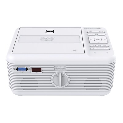 RCA Wireless Bluetooth 480p LCD Compact Projector with Built-in DVD Player, 100" Foldup Screen & Remote, White (RPJ241-COMBO)