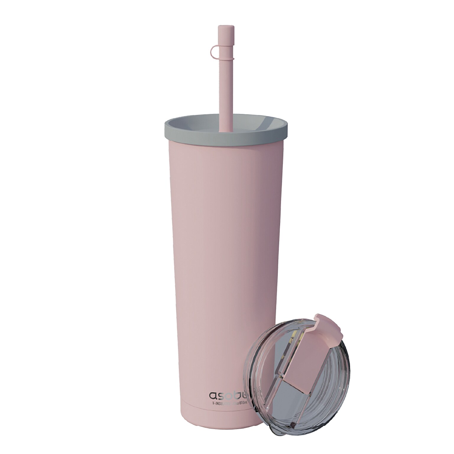 ASOBU Ocean Double-Walled Vacuum-Insulated Stainless Steel Travel Tumbler with Flexible Straw & Dual Lids, 27 oz., Pink (ICT27)