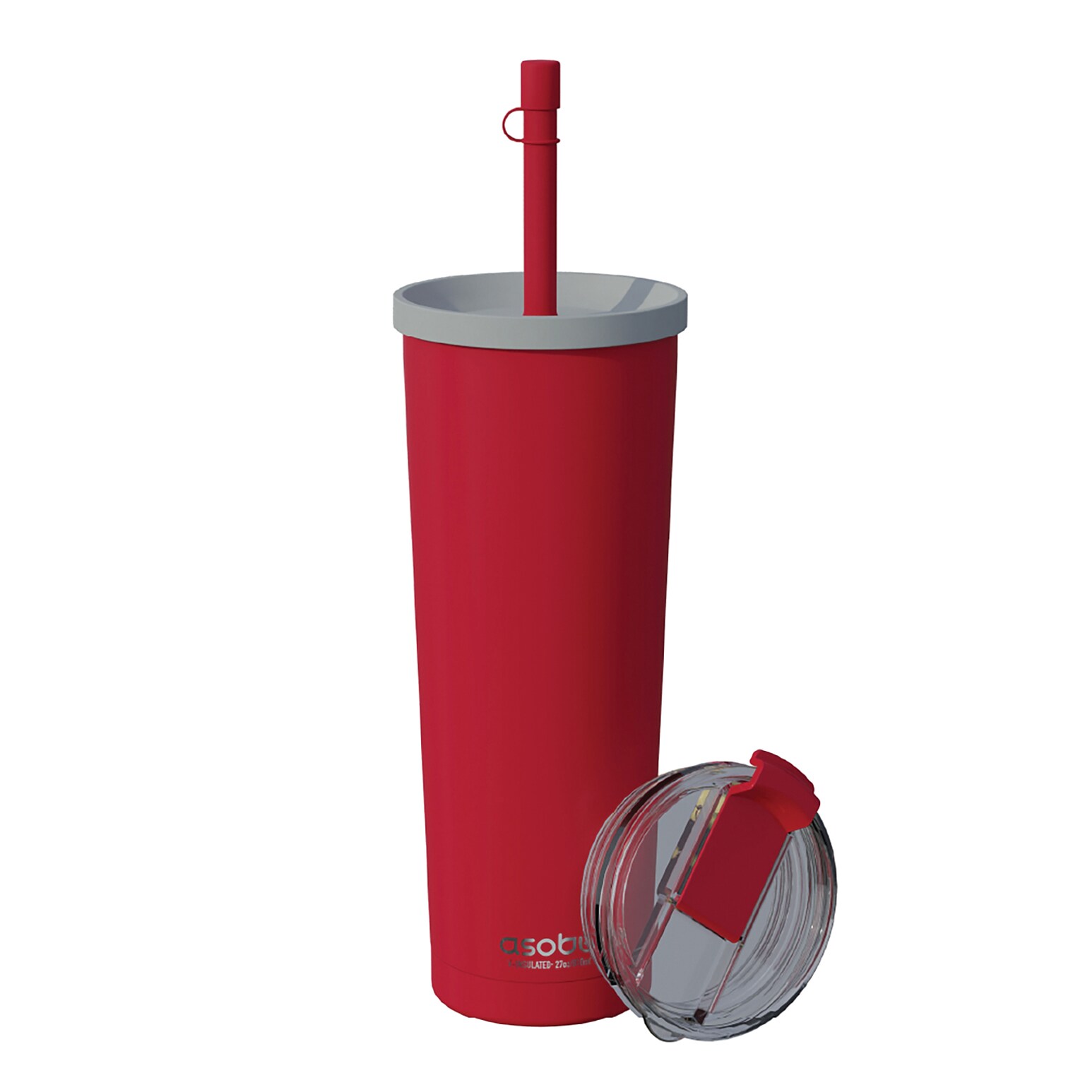 ASOBU Ocean Double-Walled Vacuum-Insulated Stainless Steel Travel Tumbler with Flexible Straw & Dual Lids, 27 oz., Red (ICT27)