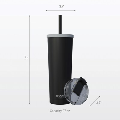 ASOBU Ocean Double-Walled Vacuum-Insulated Stainless Steel Travel Tumbler with Flexible Straw & Dual Lids, 27 oz., Red (ICT27)