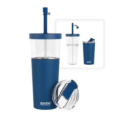 ASOBU Marina See-Through Triton Tumbler with Flexible Straw, 28 oz., Blue (ICT400)