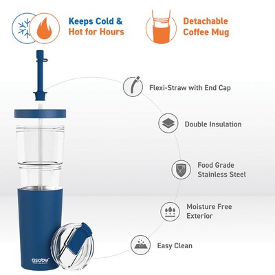 ASOBU Marina See-Through Triton Tumbler with Flexible Straw, 28 oz., Blue (ICT400)