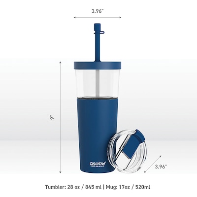 ASOBU Marina See-Through Triton Tumbler with Flexible Straw, 28 oz., Blue (ADNAICT400B)