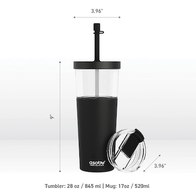 ASOBU Marina See-Through Triton Tumbler with Flexible Straw, 28 oz., Black (ADNAICT400BK)
