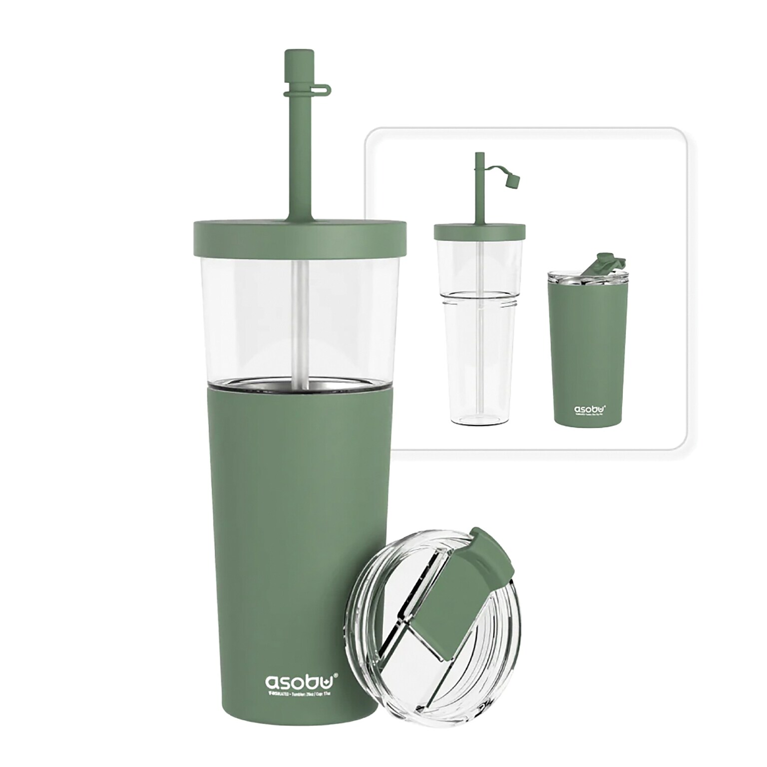 ASOBU Marina See-Through Triton Tumbler with Flexible Straw, 28 oz., Green (ICT400)