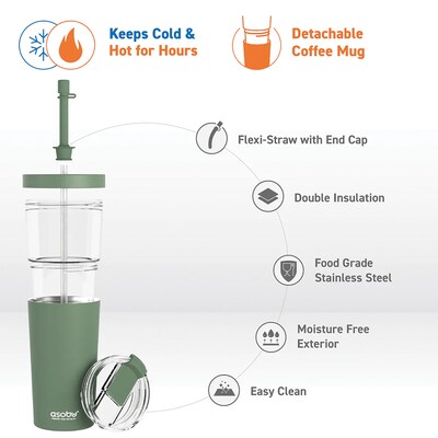 ASOBU Marina See-Through Triton Tumbler with Flexible Straw, 28 oz., Green (ICT400)