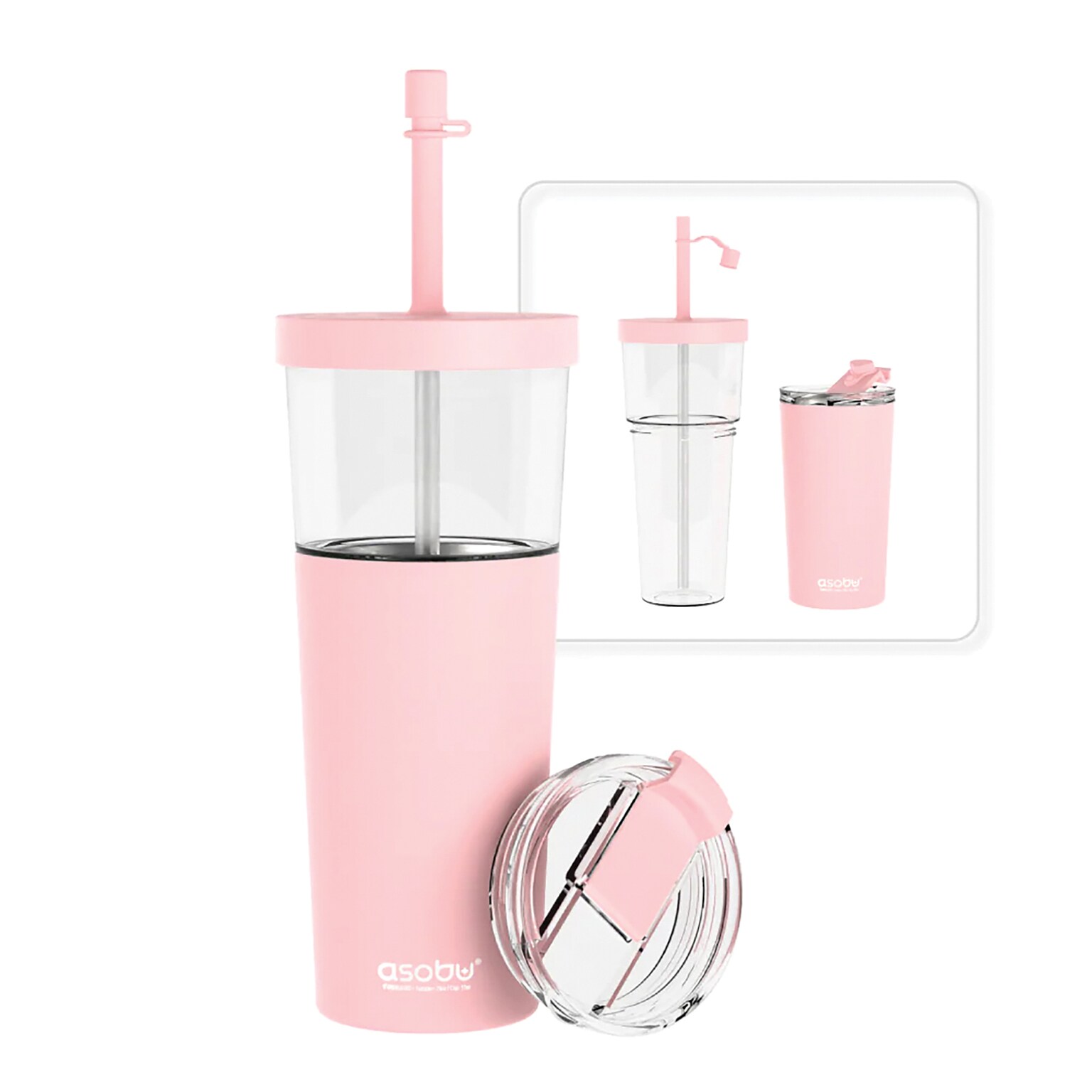 ASOBU Marina See-Through Triton Tumbler with Flexible Straw, 28 oz., Pink (ICT400)