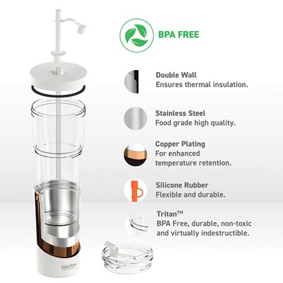 ASOBU Marina See-Through Triton Tumbler with Flexible Straw, 28 oz., White (ICT400)