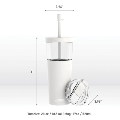 ASOBU Marina See-Through Triton Tumbler with Flexible Straw, 28 oz., White (ICT400)