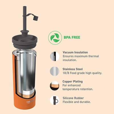 ASOBU Super Sippy Insulated Coffee Tumbler, 20 oz., Orange (NA-ICT200)