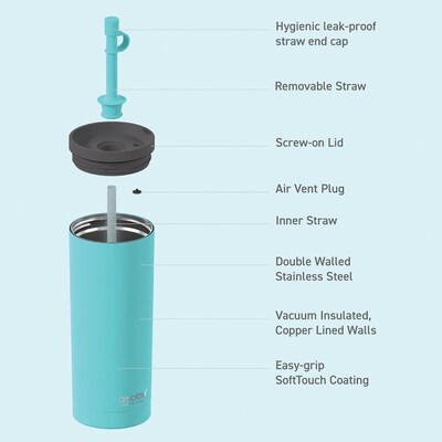 ASOBU Super Sippy Insulated Coffee Tumbler, 20 oz., Teal (NA-ICT200)