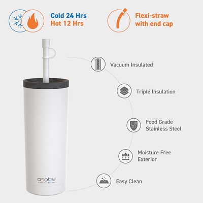 ASOBU Super Sippy Insulated Coffee Tumbler, 20 oz., White (NA-ICT200)